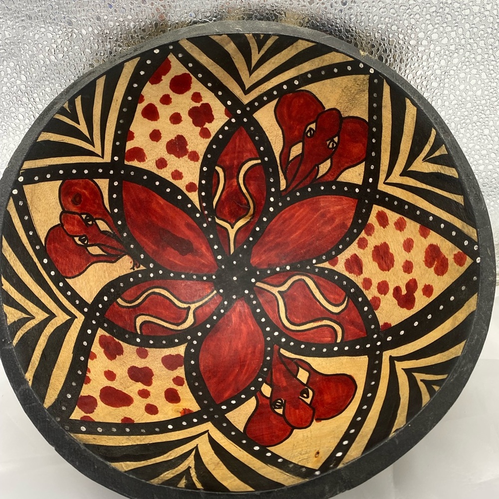 Handcrafted Vibrant Red and Black Decorative Bowl
